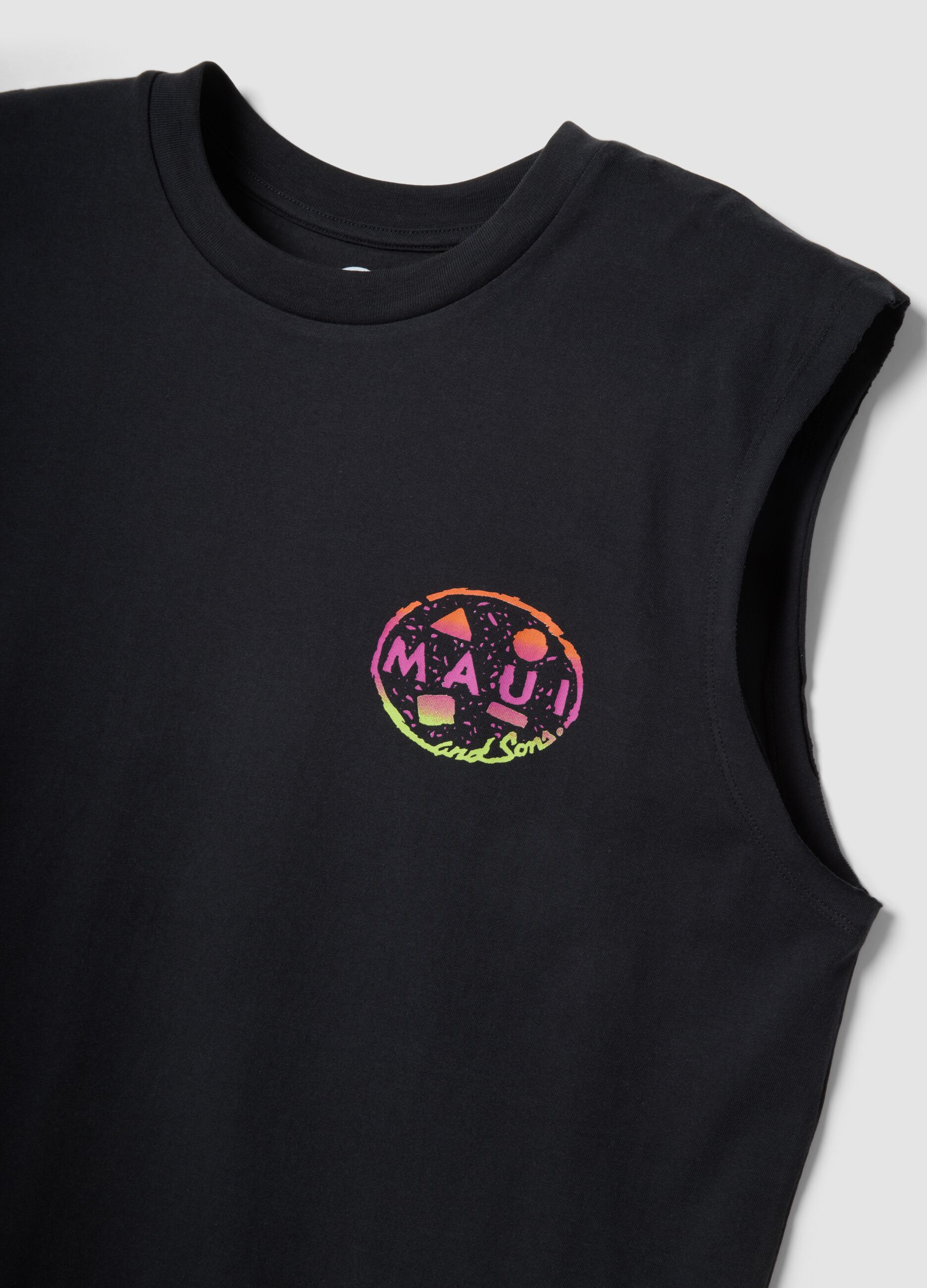 Black pure cotton regular-fit vest top with print