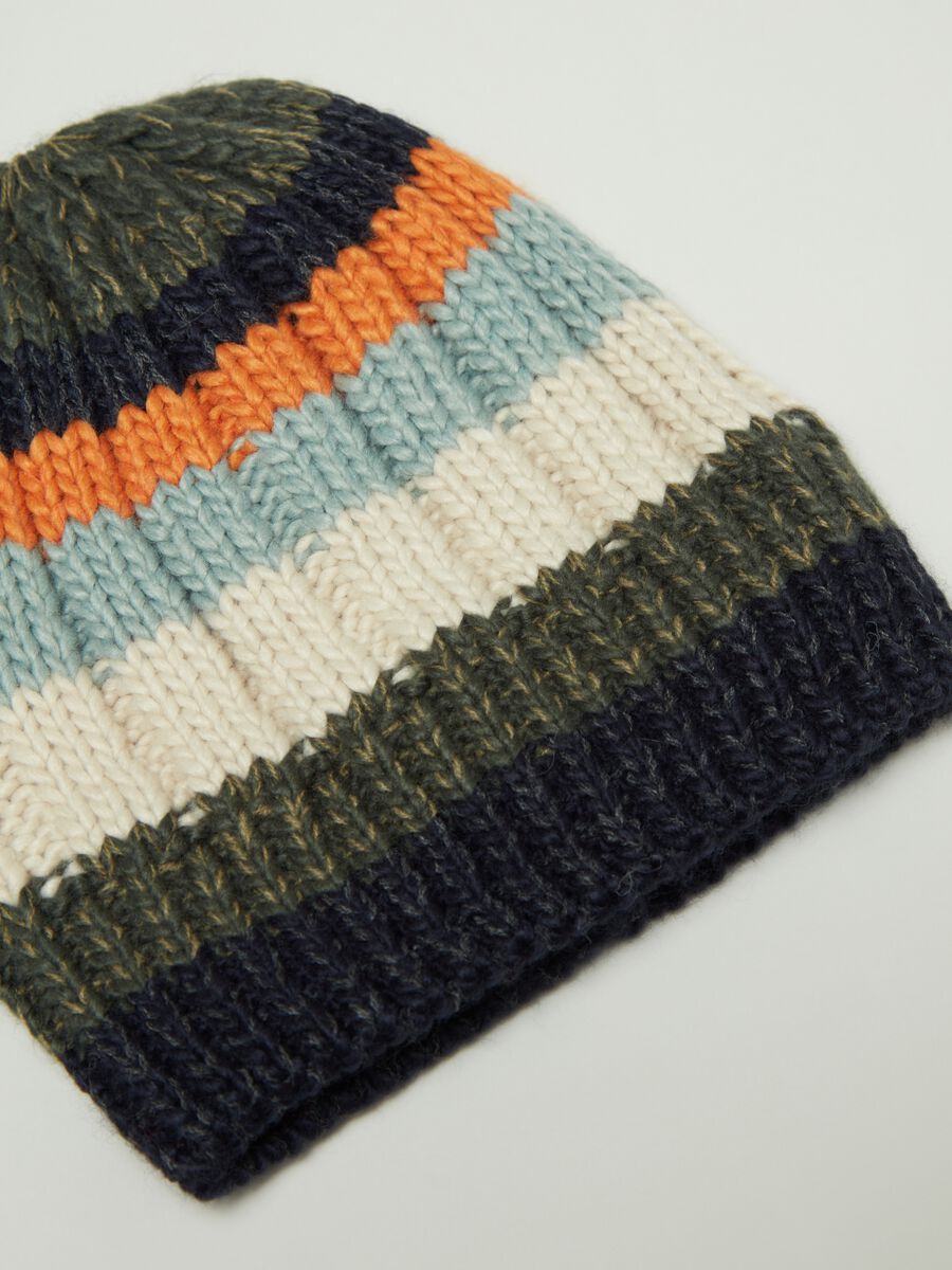 Multicoloured striped ribbed hat_1
