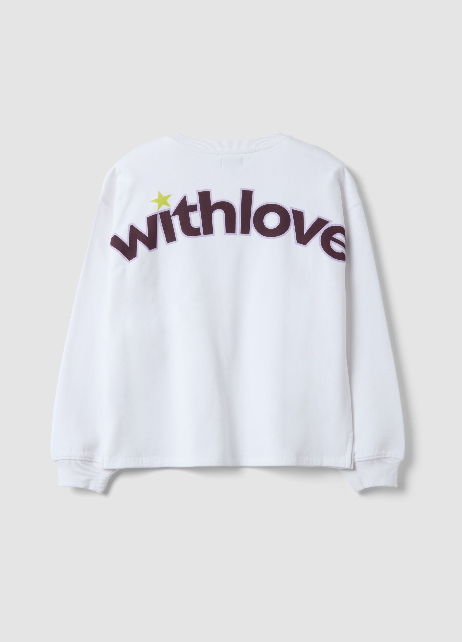 White relaxed-fit sweatshirt in pure organic cotton with ribbed collar