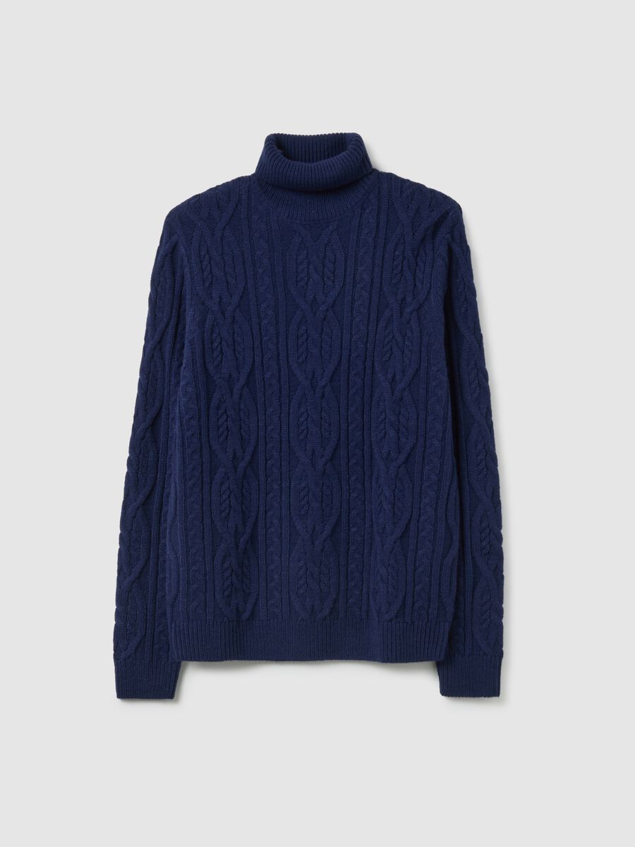 Blue regular fit turtleneck with jacquard pattern_4