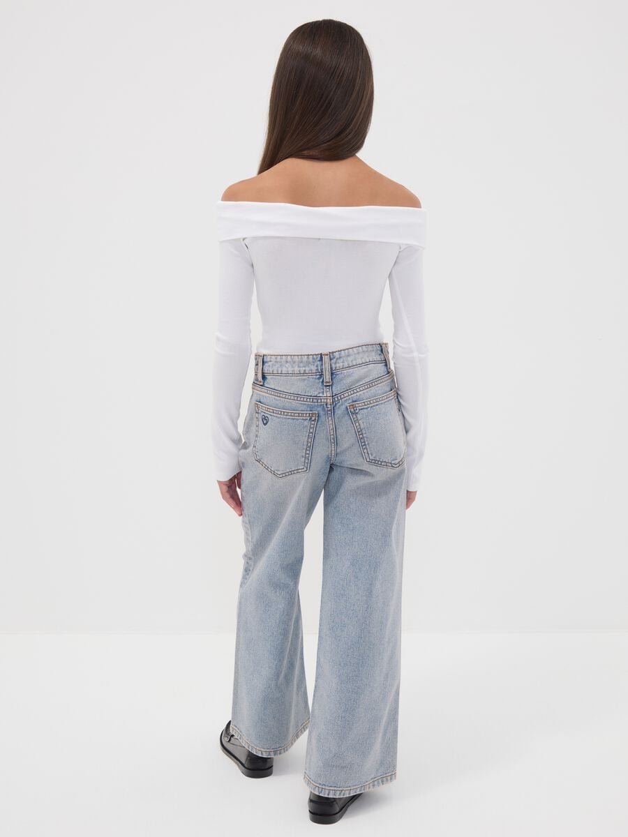 Light blue wide-leg denim jeans in pure cotton for girls_1