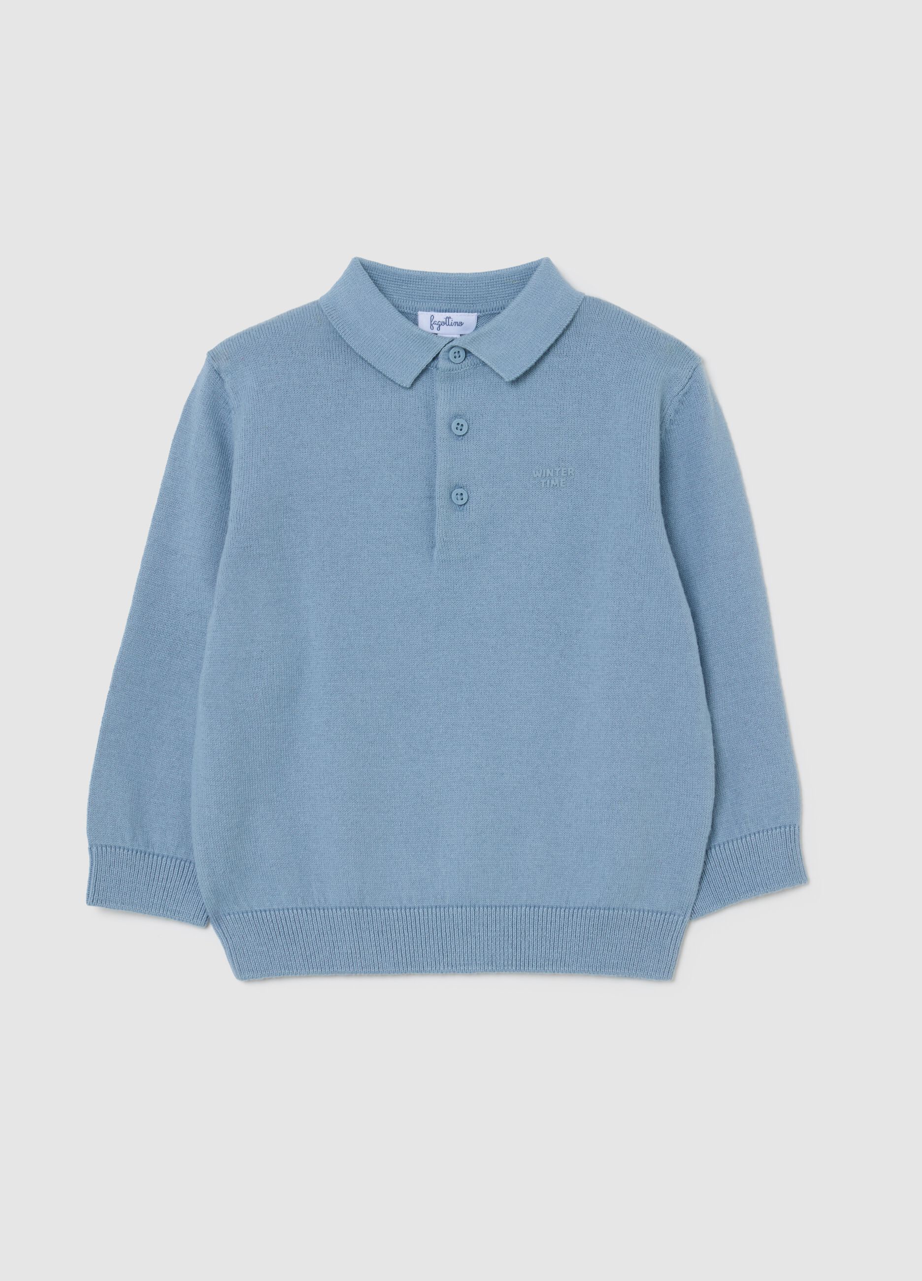 Blue regular fit cotton blend children's classic collar T-shirt