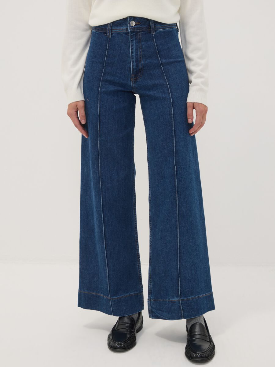Blue wide-leg jeans in stretch cotton_1