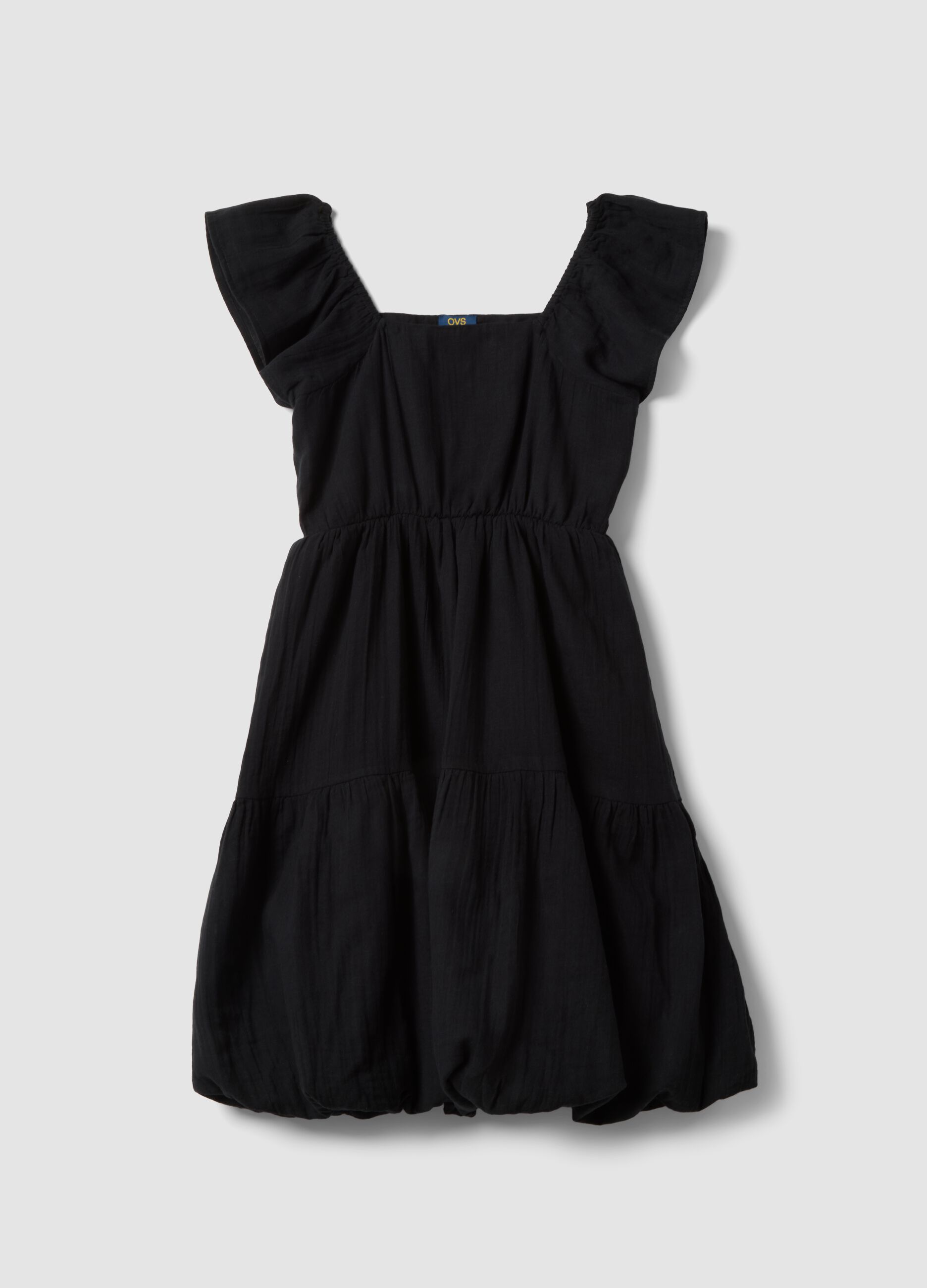 Abito nero con collo a barca in puro cotone wide fit