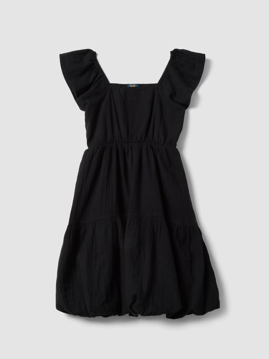 Black pure cotton boat-neck dress, wide fit_3
