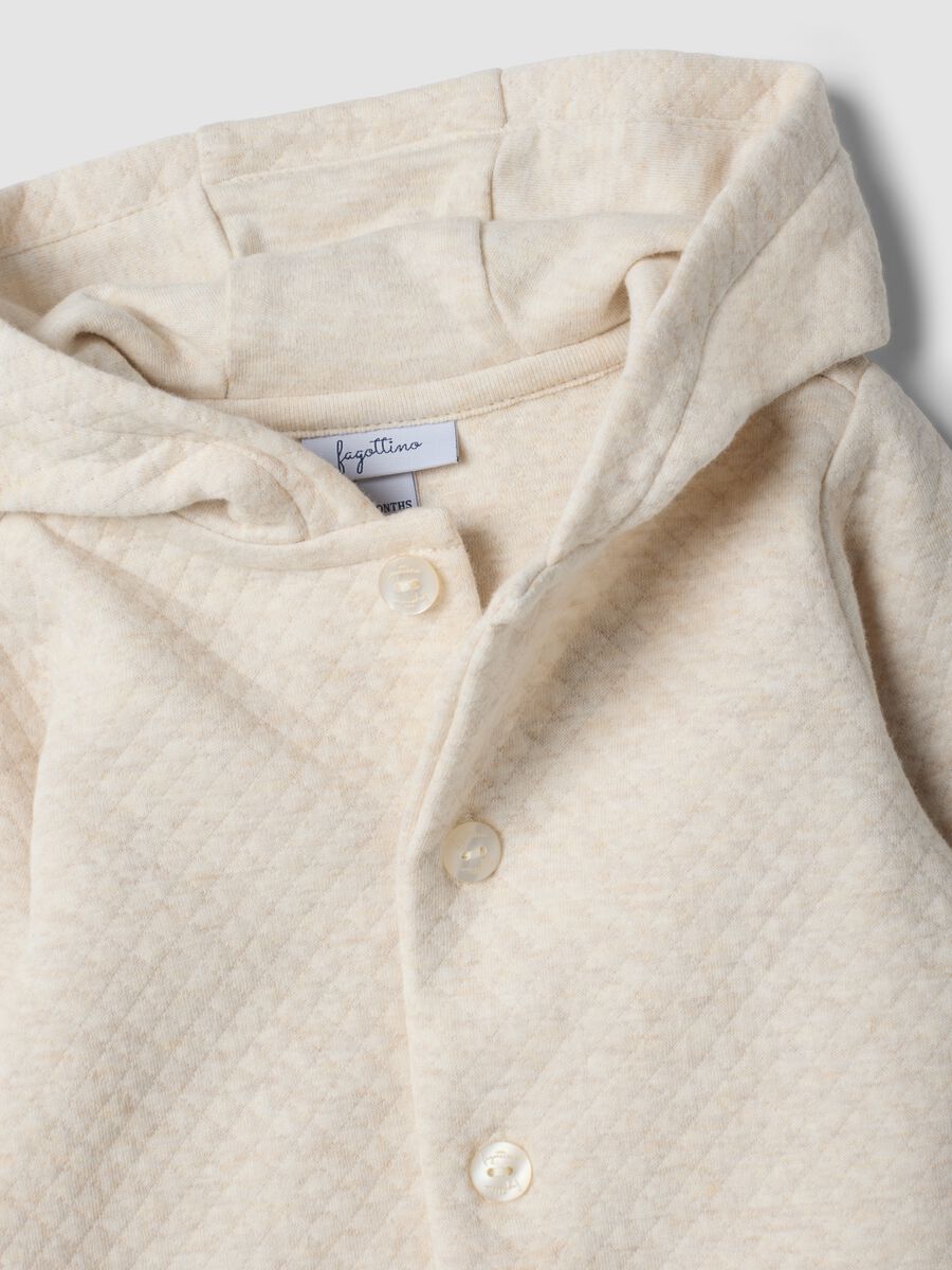 Beige hooded babygrow in organic cotton blend_2