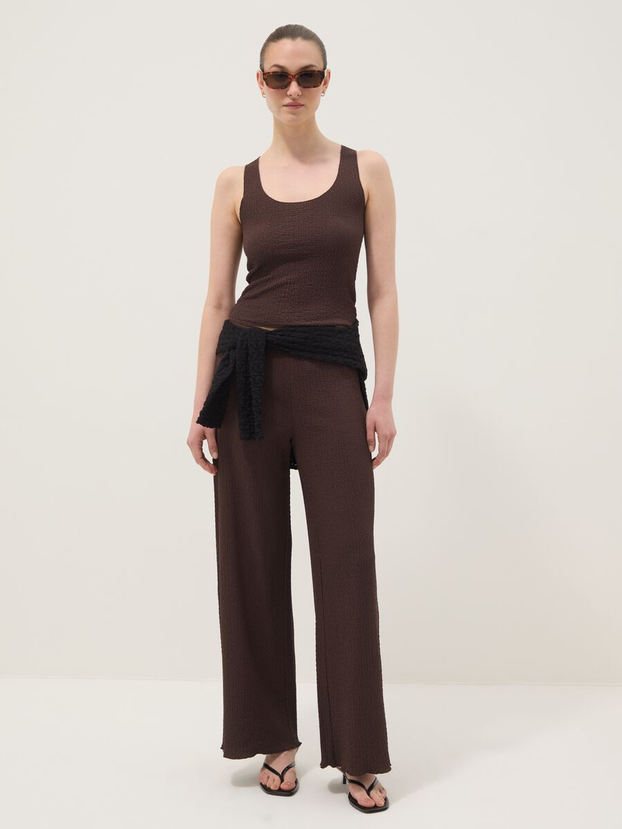 Brown textured stretch vest top_1