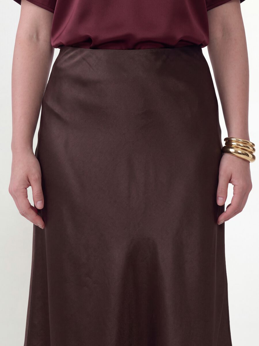 Brown satin midi skirt in stretch fabric_2