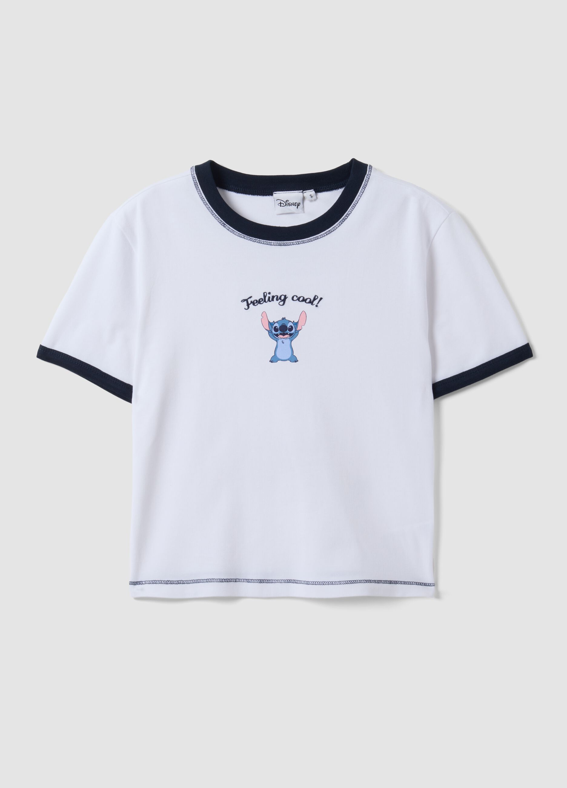 White stretch cotton T-shirt with Stitch print, regular fit