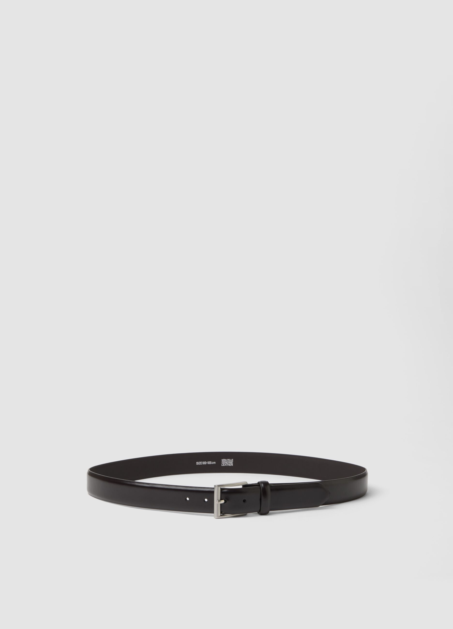 Brown genuine leather belt with metal buckle