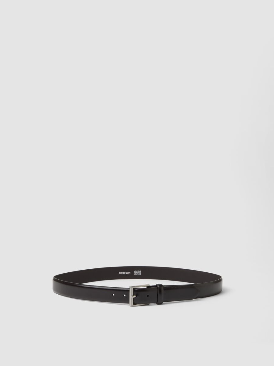 Brown genuine leather belt with metal buckle_0