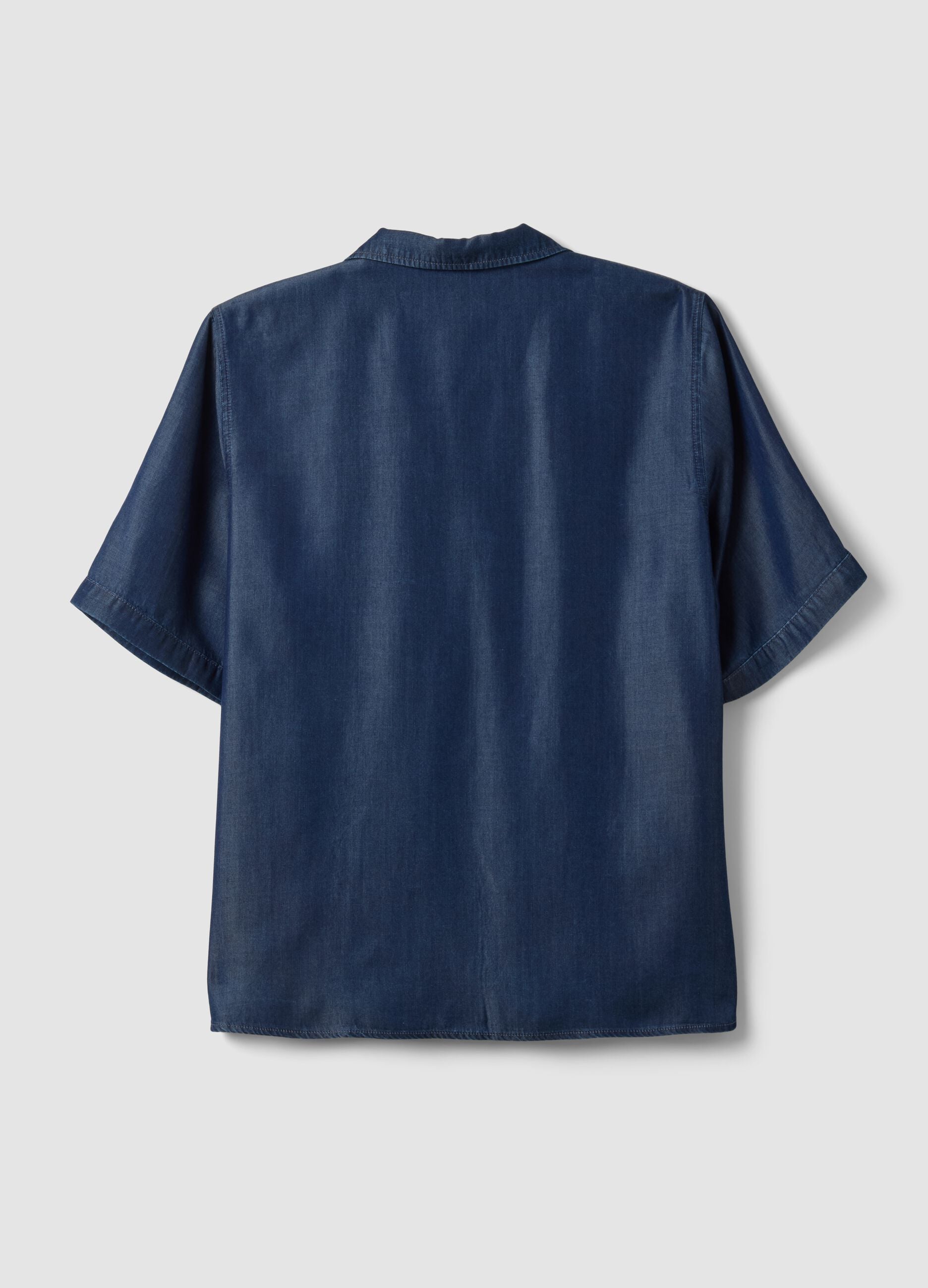Blue pure lyocell short-sleeve shirt, regular fit