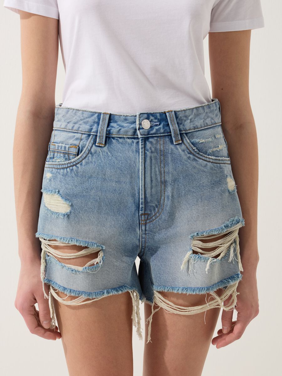 Denim shorts with rips and high waist_1