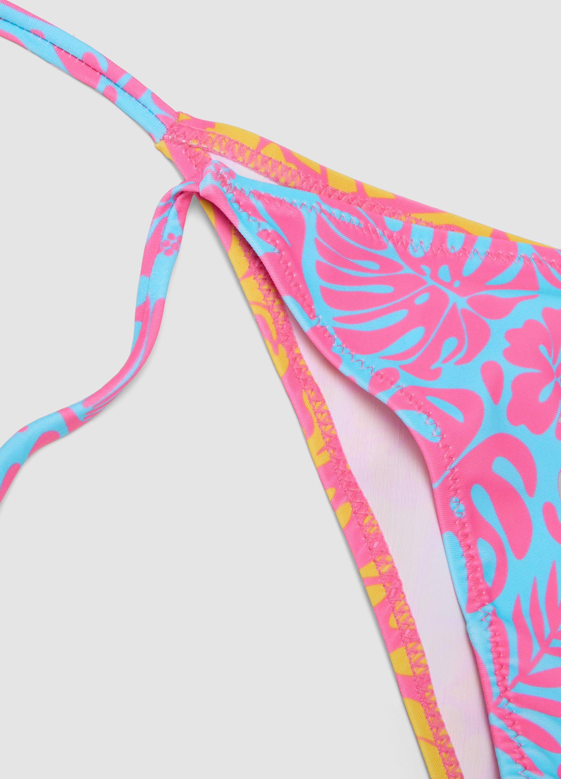 Pink stretchy bikini with tropical print