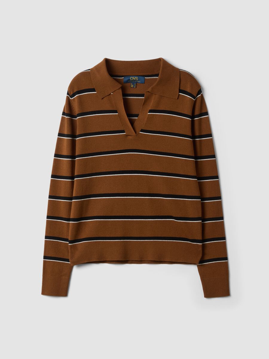 Brown viscose-blend polo-collar jumper, regular fit_4