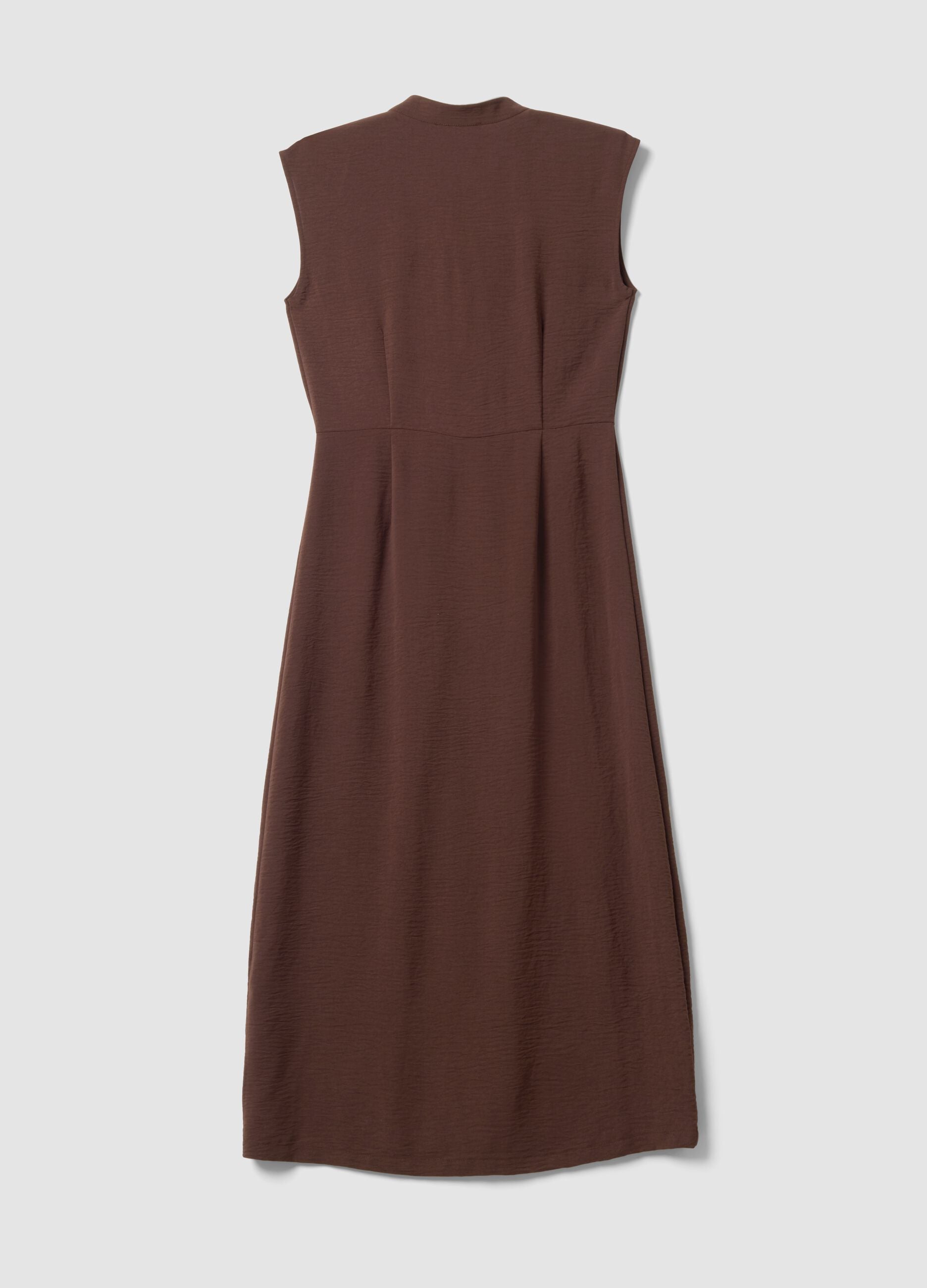Long brown V-neck button-through dress, regular fit