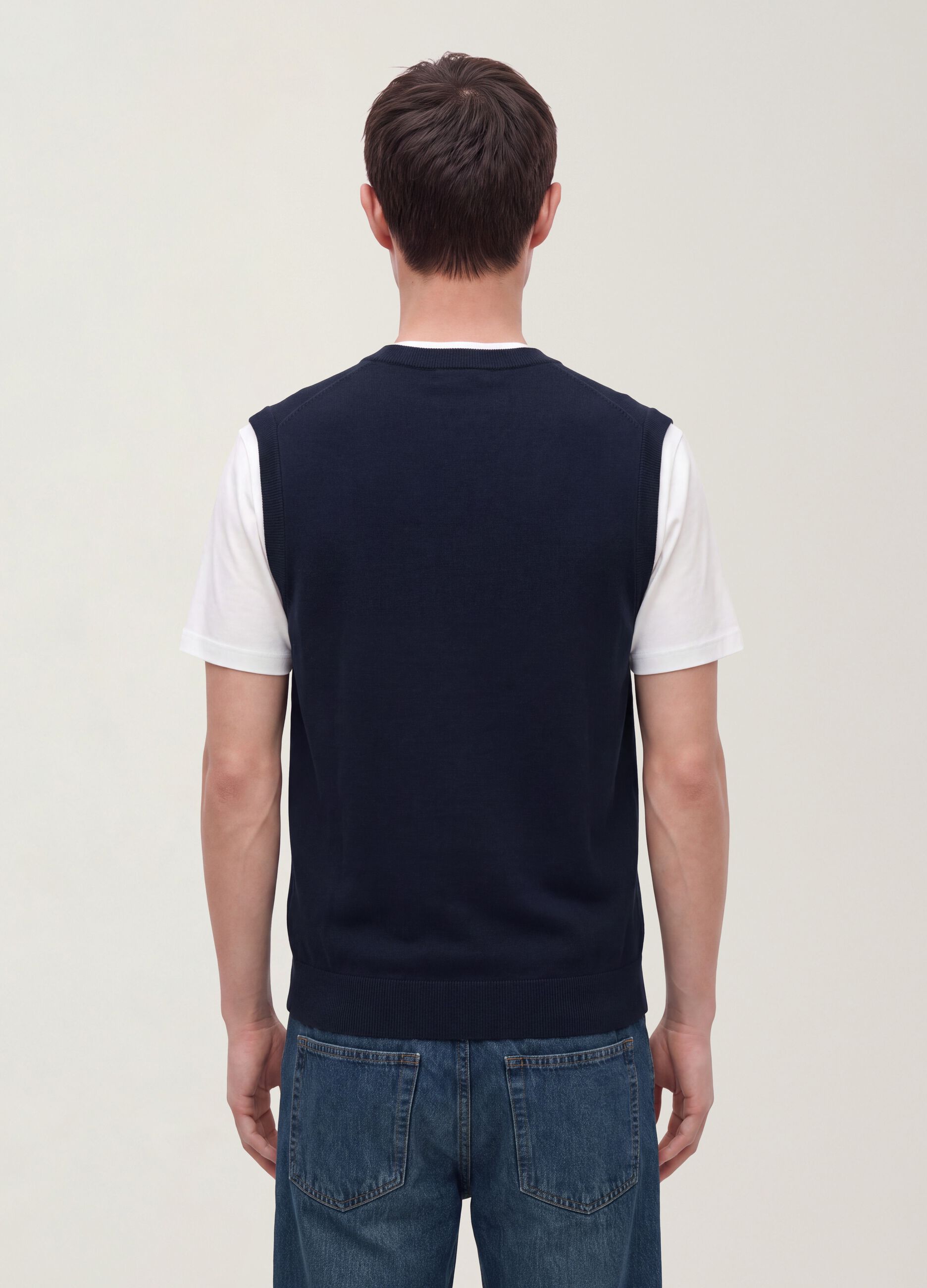 Blauer Viskose-Mix-Weste mit tiefem V-Ausschnitt, Regular Fit