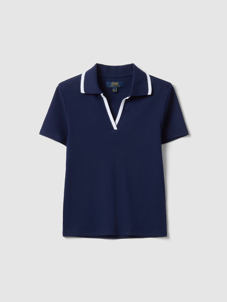 Blue stretch cotton polo with contrast collar, regular fit_4