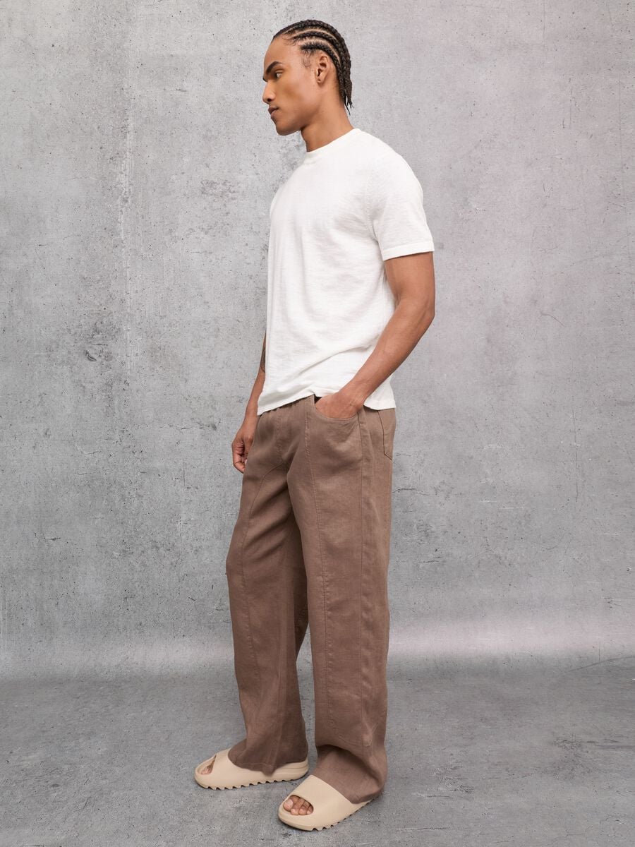 100% Linen Wide-Leg Trousers in Mocha_4