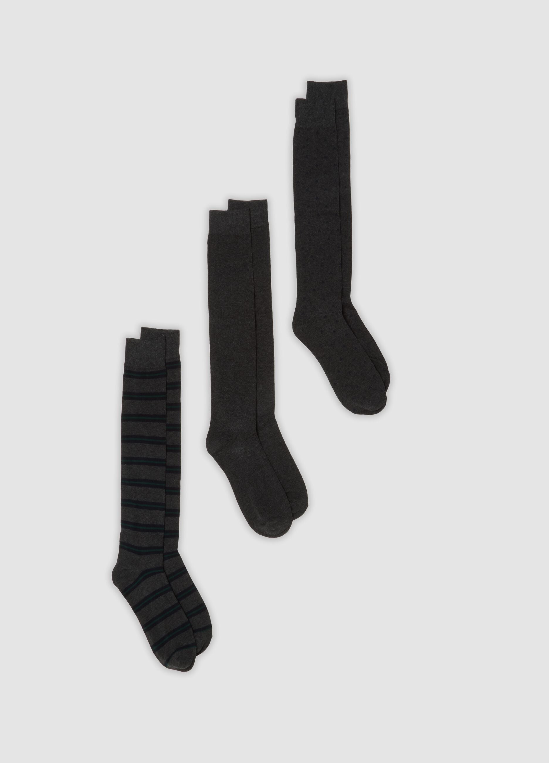 3er-Pack lange graue Socken aus elastischer Bio-Baumwolle