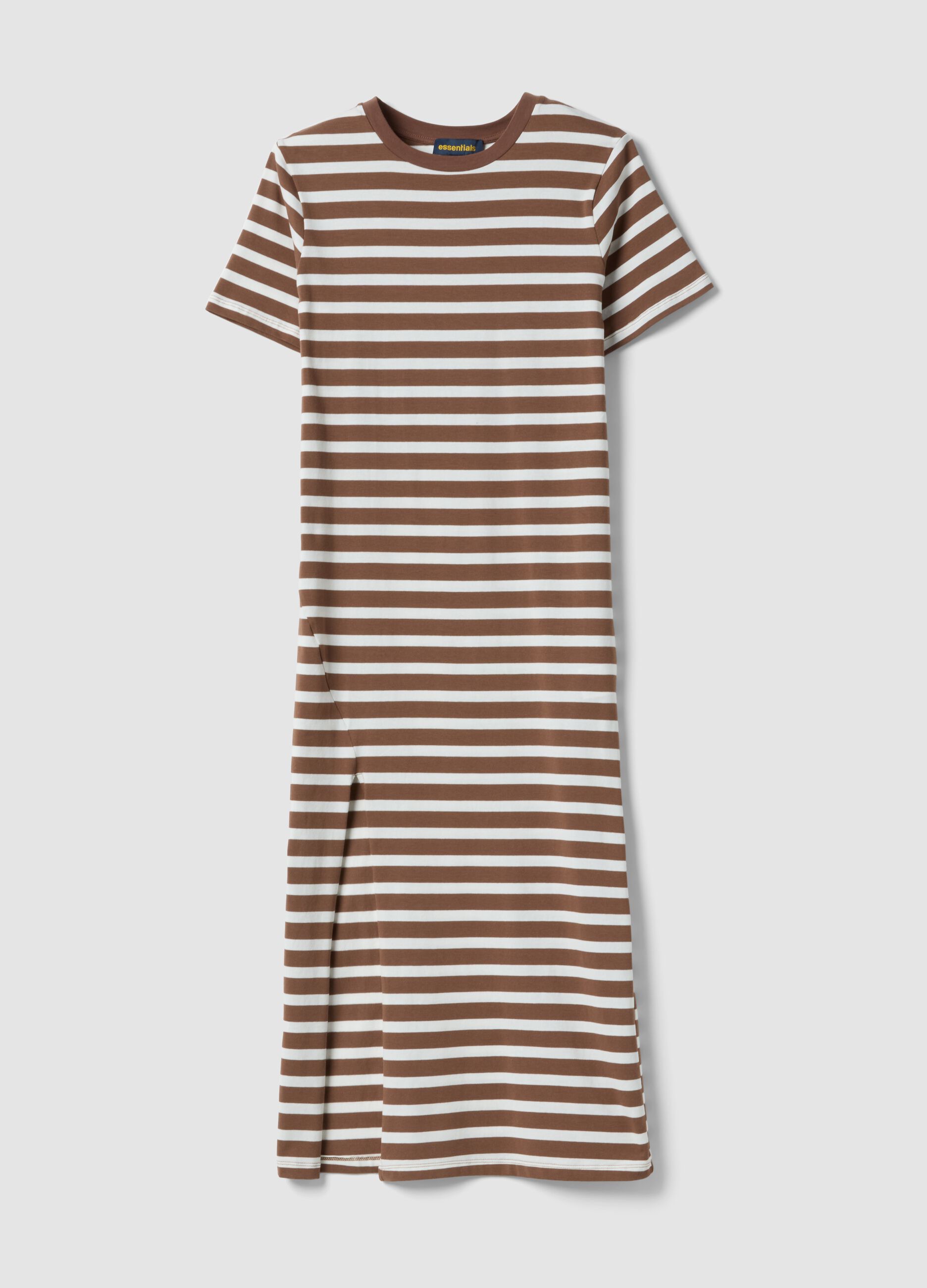 Brown striped stretch-cotton midi dress