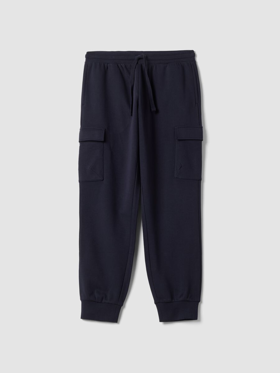 Blue cotton-blend cargo jogger trousers with drawstring, regular fit_0