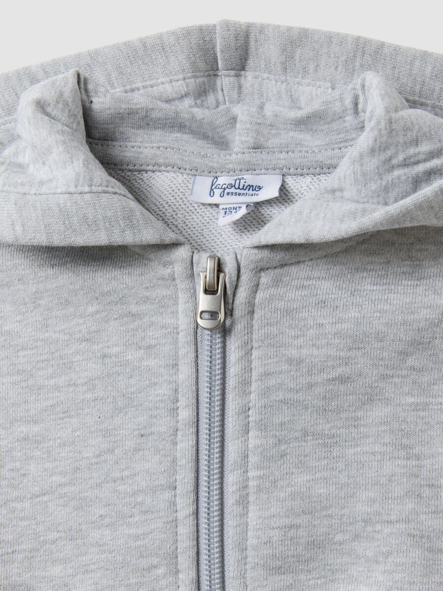 Grey hooded sweatshirt in pure organic cotton, oversized fit for baby girl_2