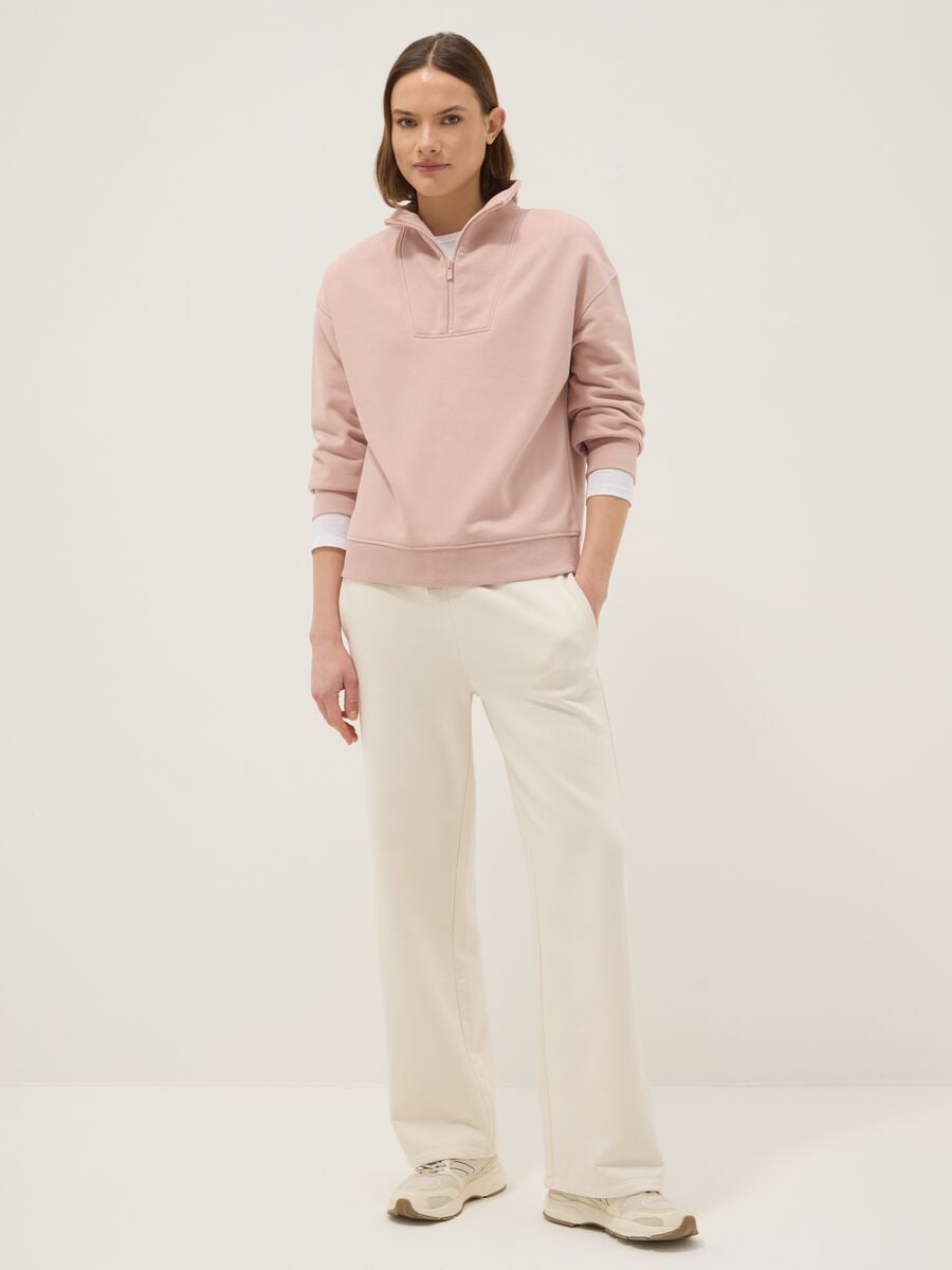 Sudadera rosa de mezcla de algod&oacute;n corte regular con media cremallera y cuello alto_1