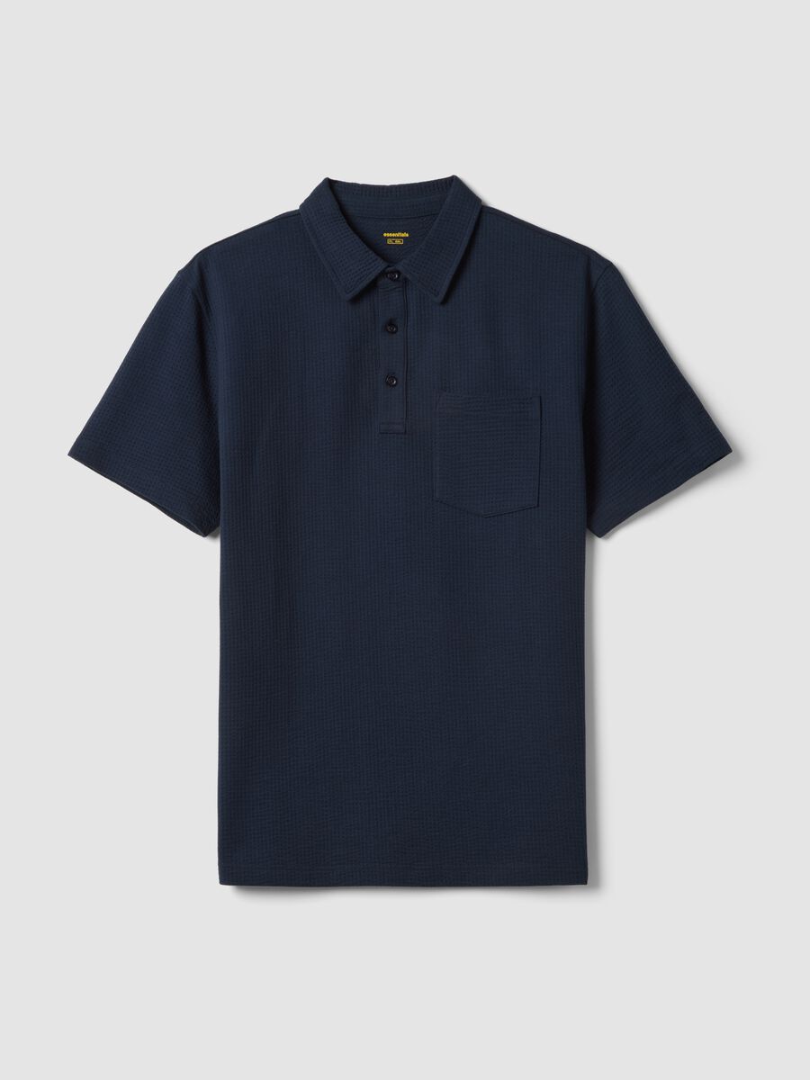 Blue short-sleeved stretch polo shirt_0