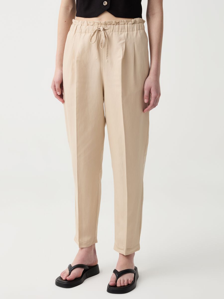 Cigarette trousers with darts and drawstring_1