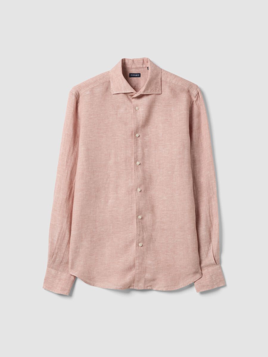 Slim Fit Long Sleeve Pink Pure Linen Shirt_0