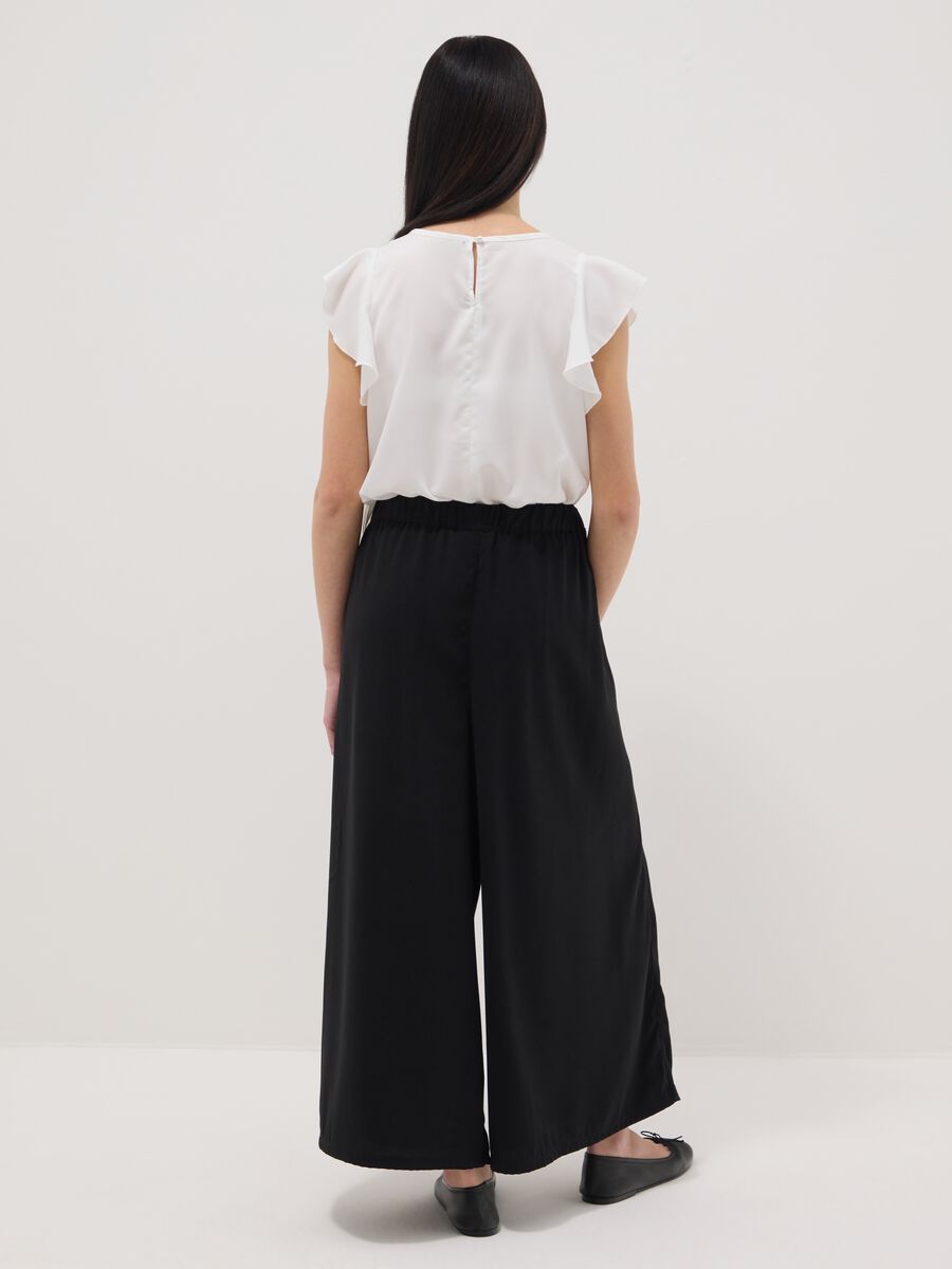 Girls' black pure cotton wide leg trousers_2