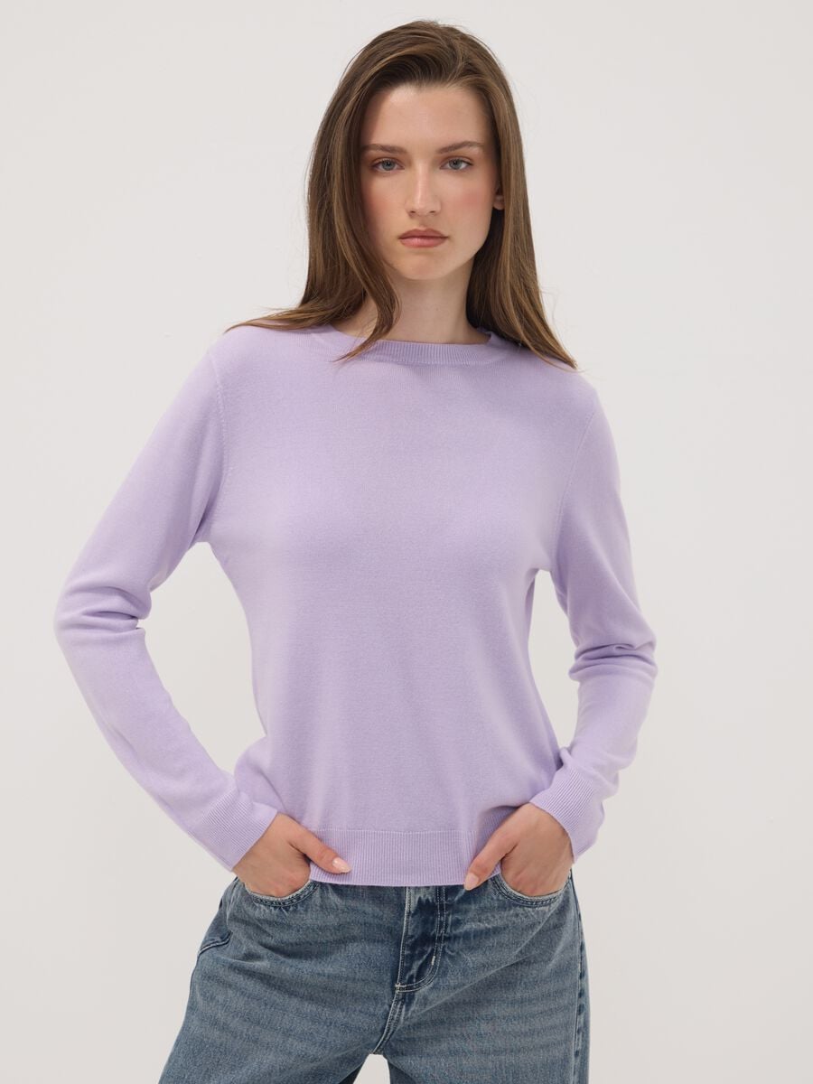 Maglia viola girocollo regular fit a maniche lunghe_0