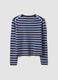 Cardigan azzurro girocollo in misto lyocell e lana a righe over fit_2
