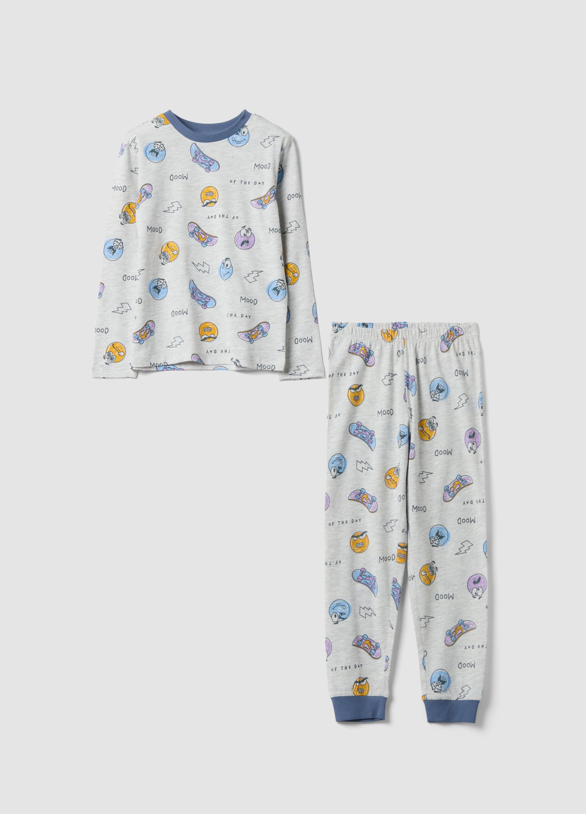 Grey organic cotton jersey pyjamas with all-over print for boys