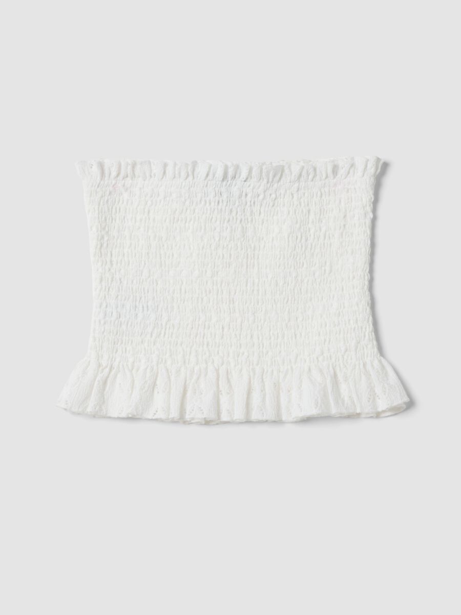 White ruched stretch-fabric top_1