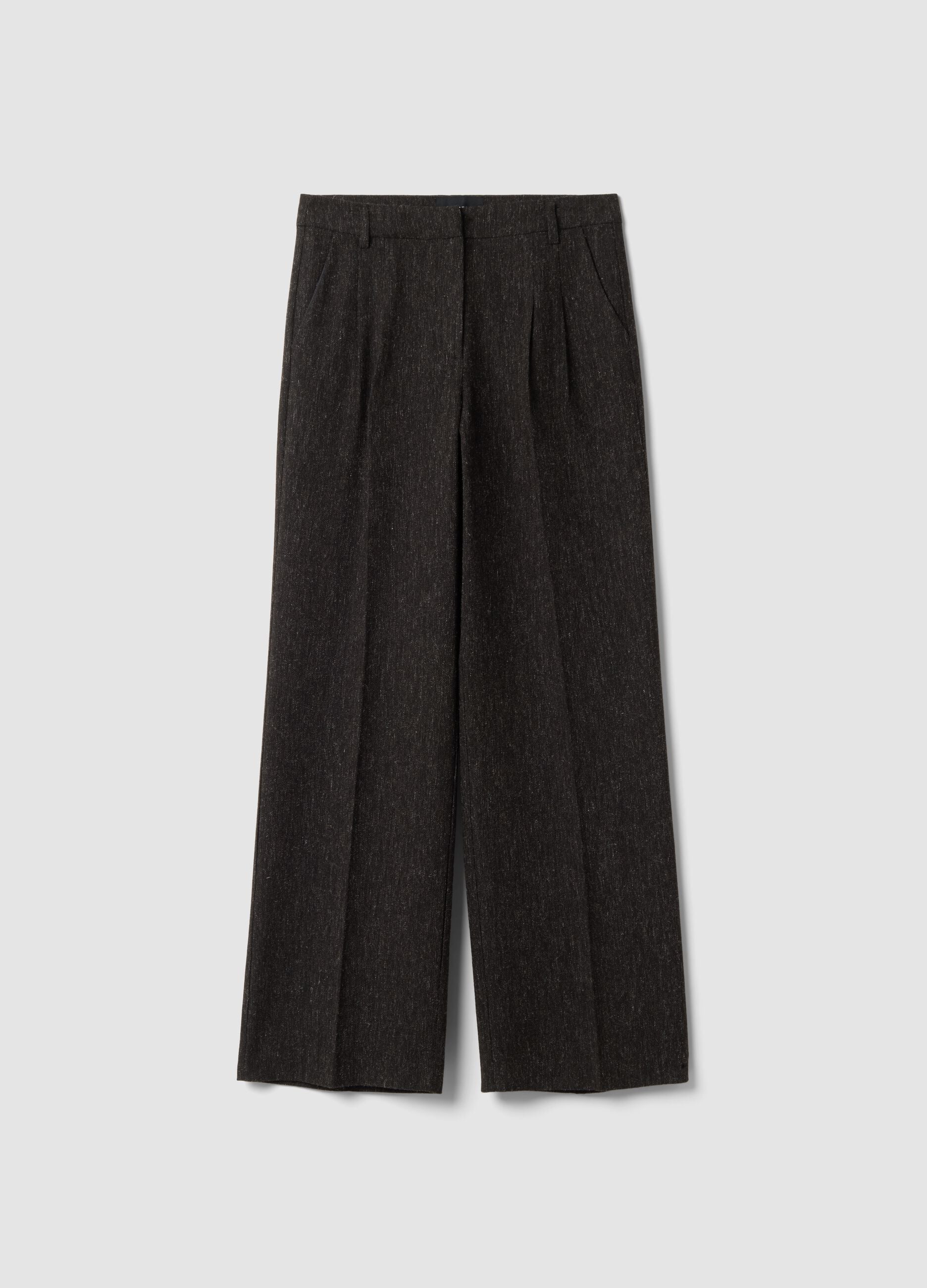 Brown wool and viscose-blend straight-leg trousers