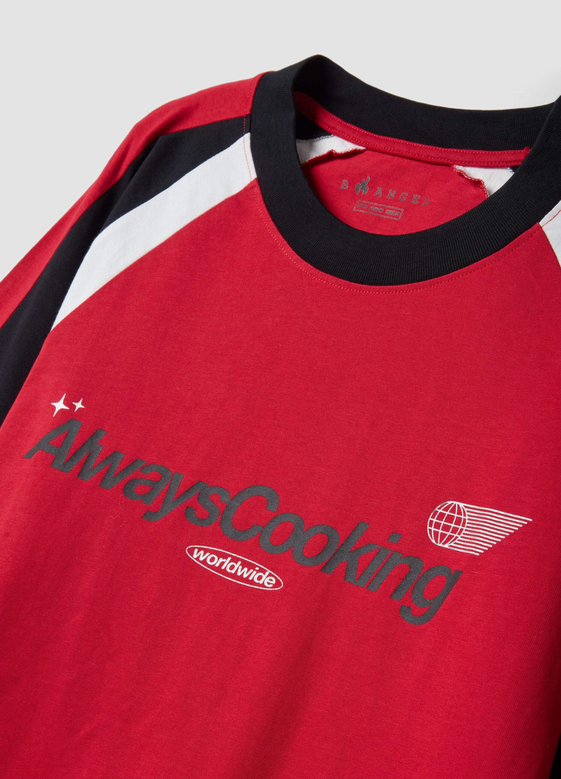 Red pure cotton T-shirt with front slogan relaxed fit