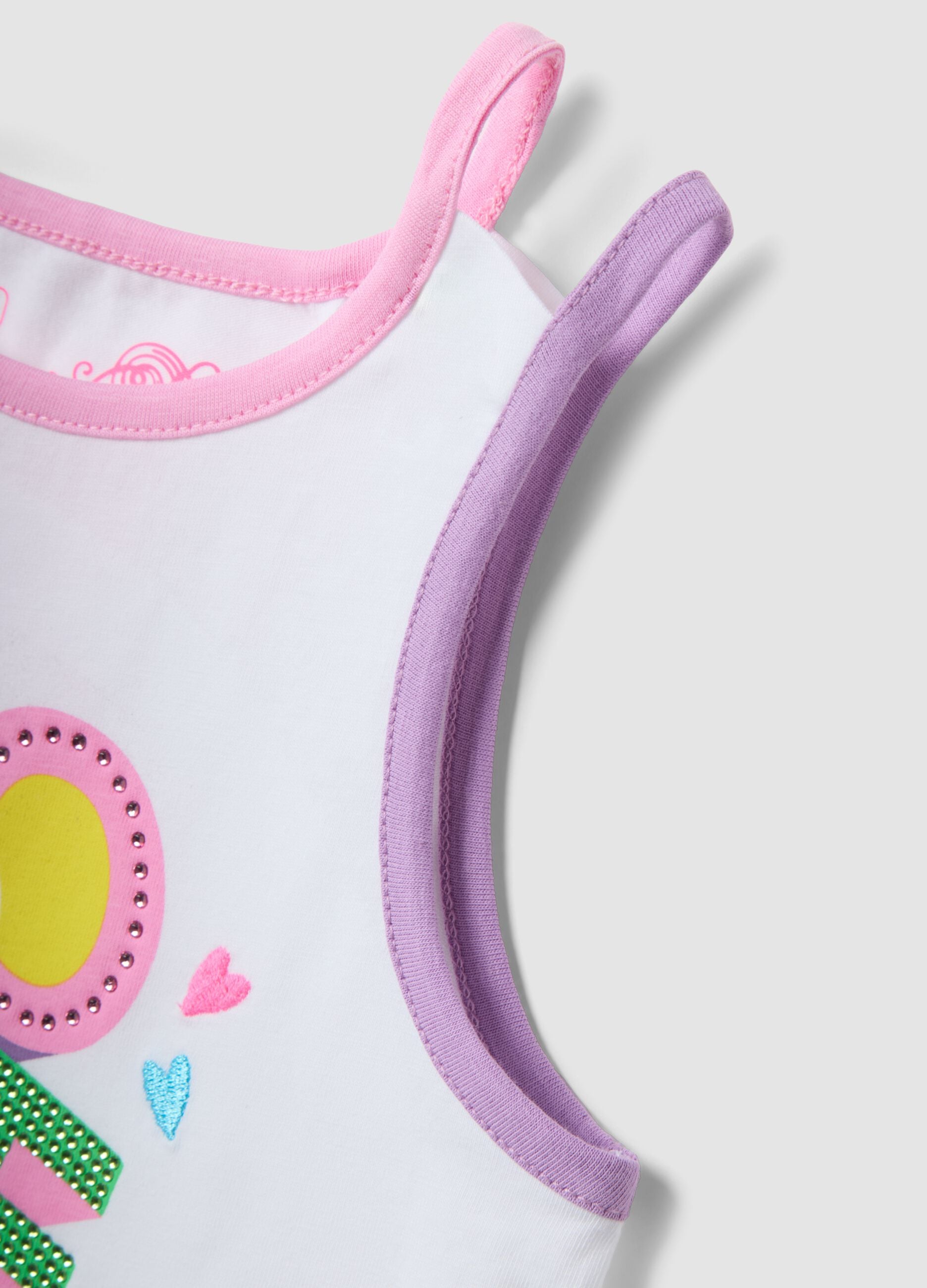 Tank top bianco in cotone elasticizzato con stampa per bambina regular fit