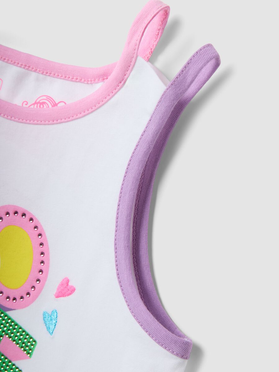 Tank top bianco in cotone elasticizzato con stampa per bambina regular fit_3