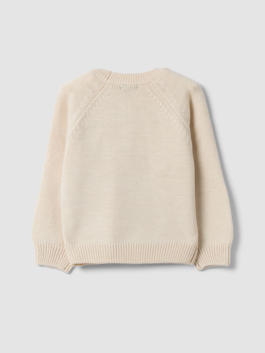 Beige crew-neck jumper with flower, regular fit_1