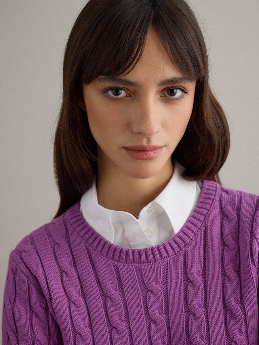 Purple pure cotton regular fit cable knit jumper_1