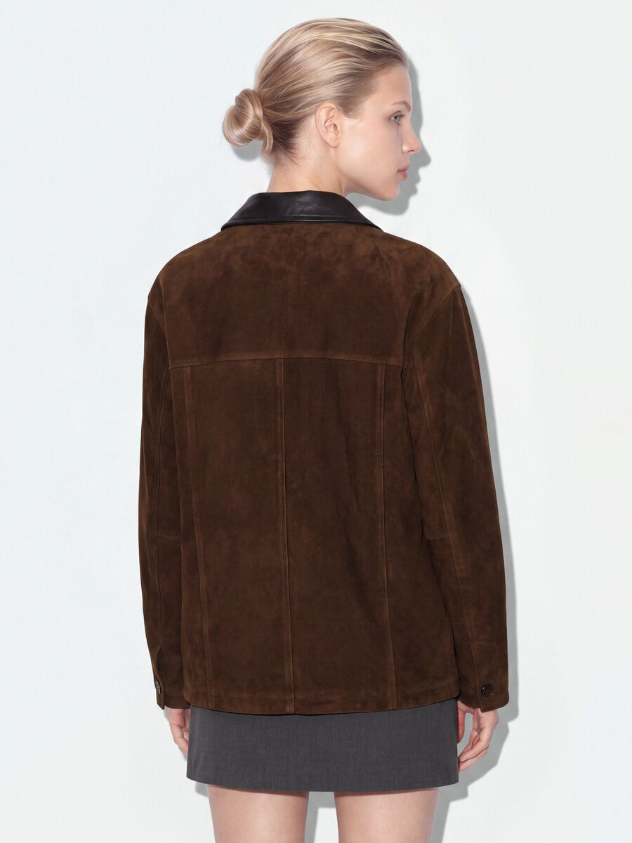 Brown regular-fit shacket with contrast collar_3