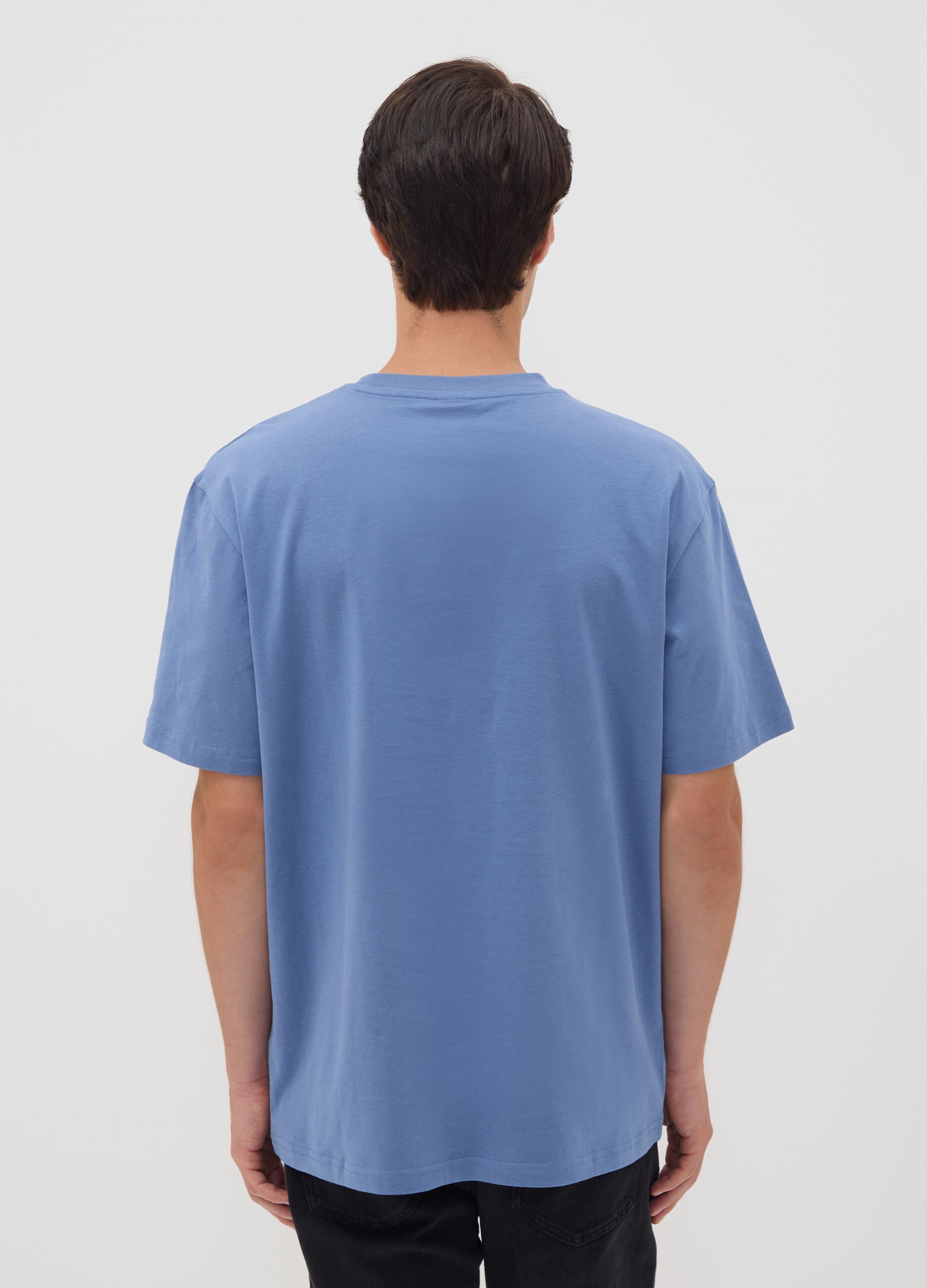 Blaues T-Shirt aus reiner Baumwolle mit Peanuts-Print, Relaxed Fit