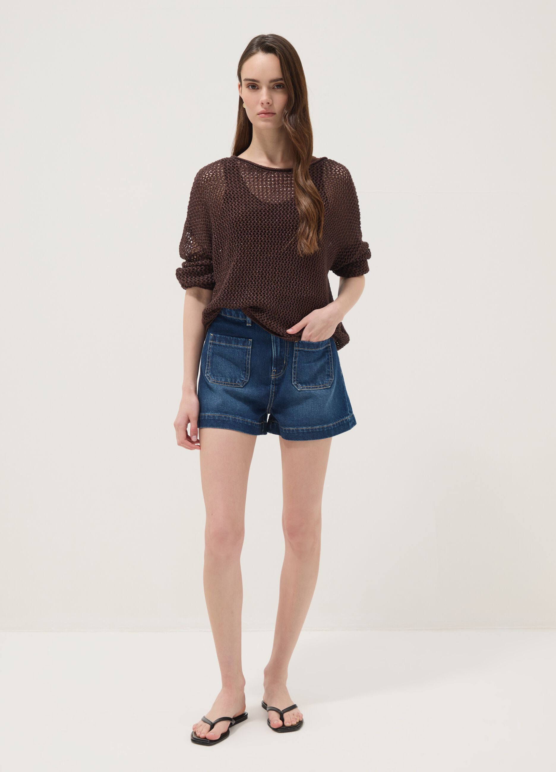 Blue denim Bermuda shorts in pure cotton