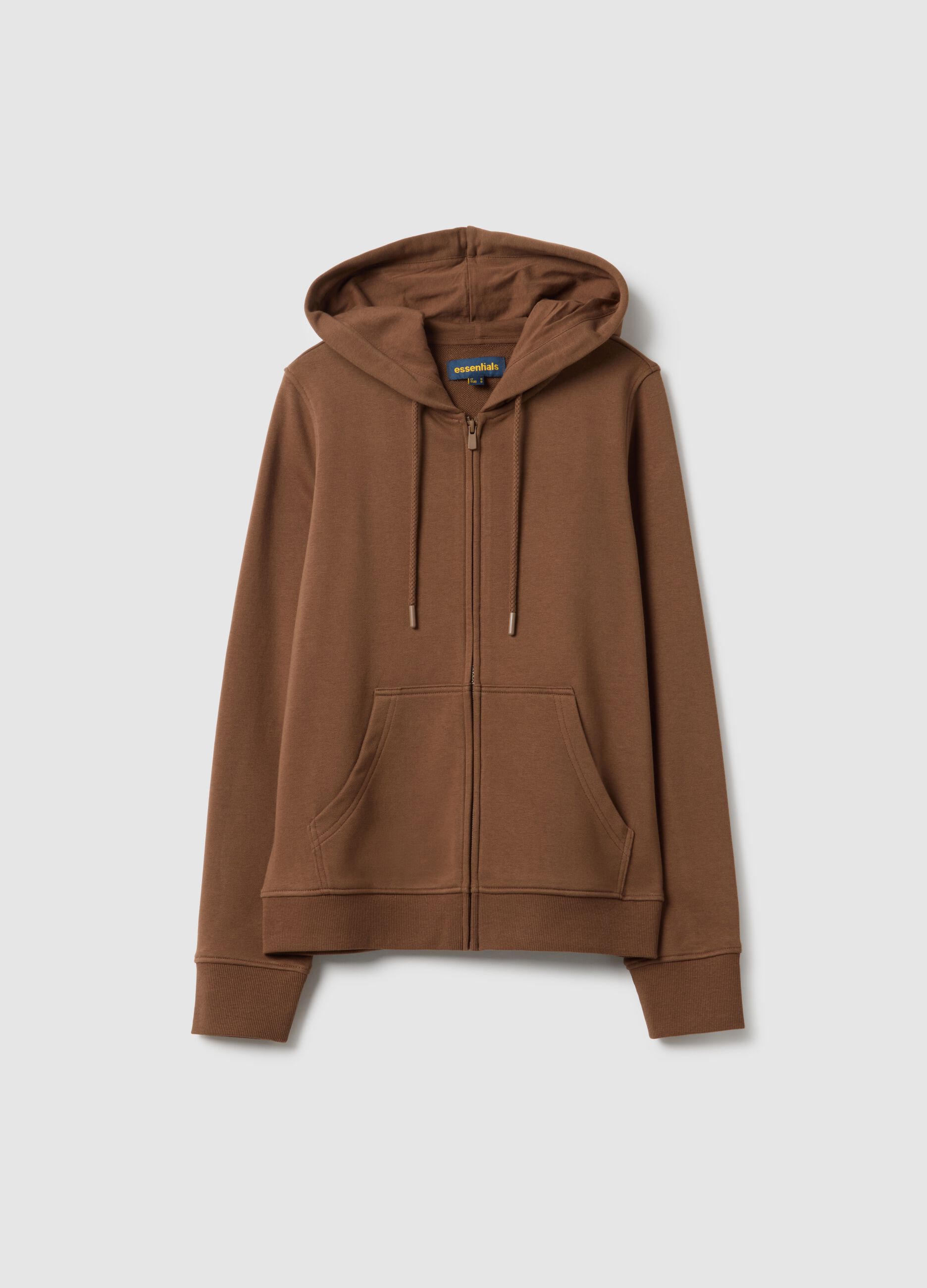 Brown cotton blend regular fit hoodie with zip