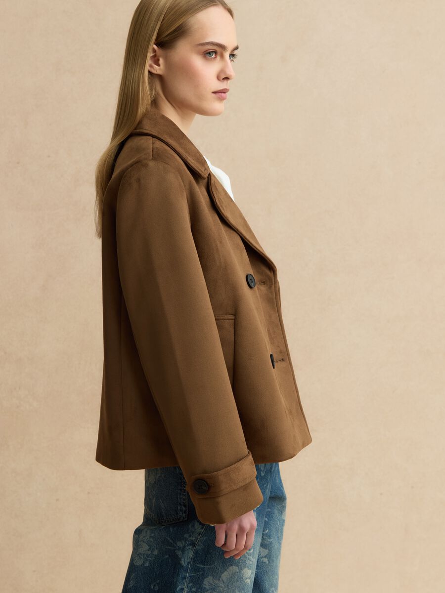 Brown double-breasted regular fit peacoat with pockets_1