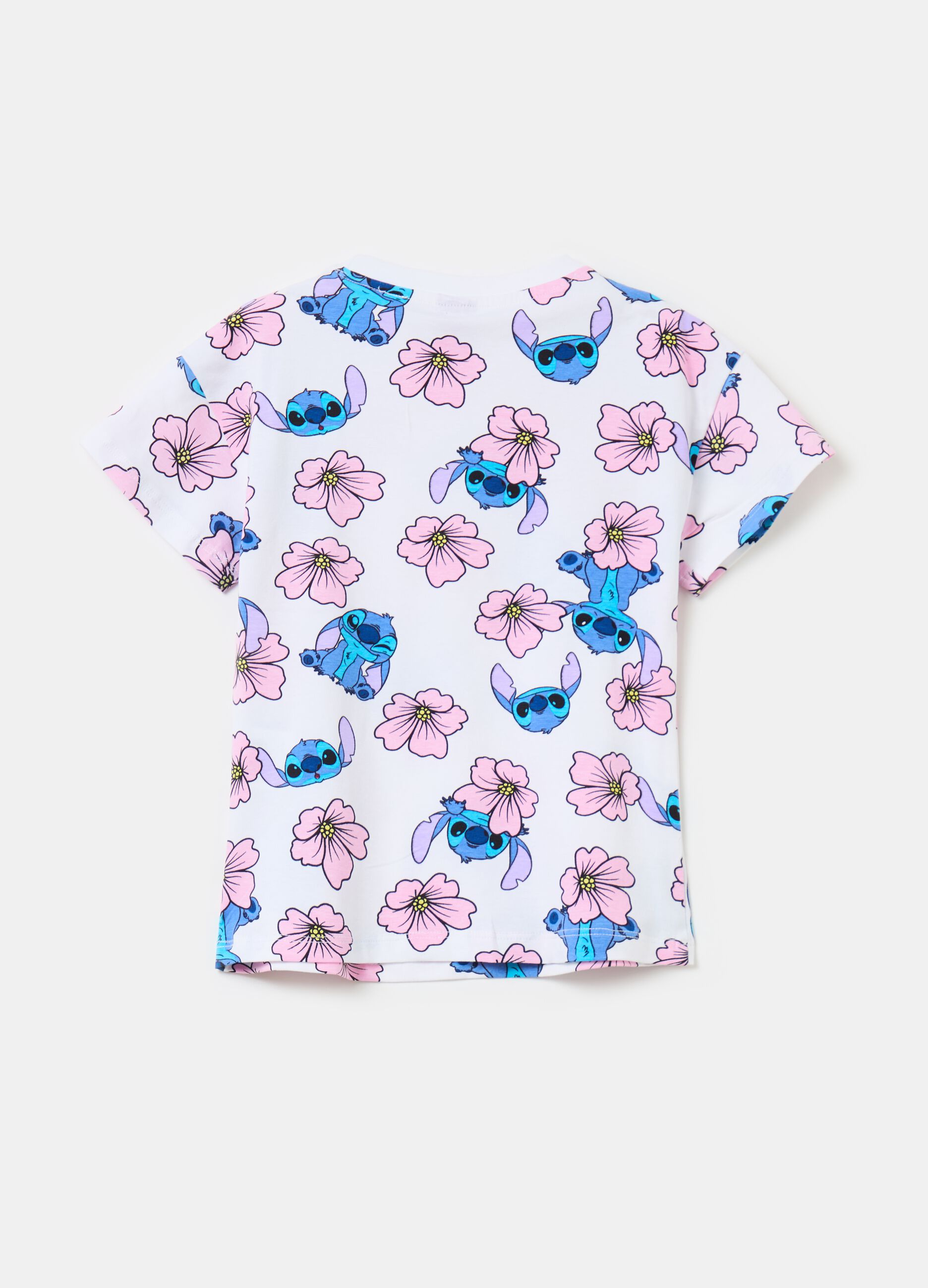 Stretch cotton T-shirt with Stitch print