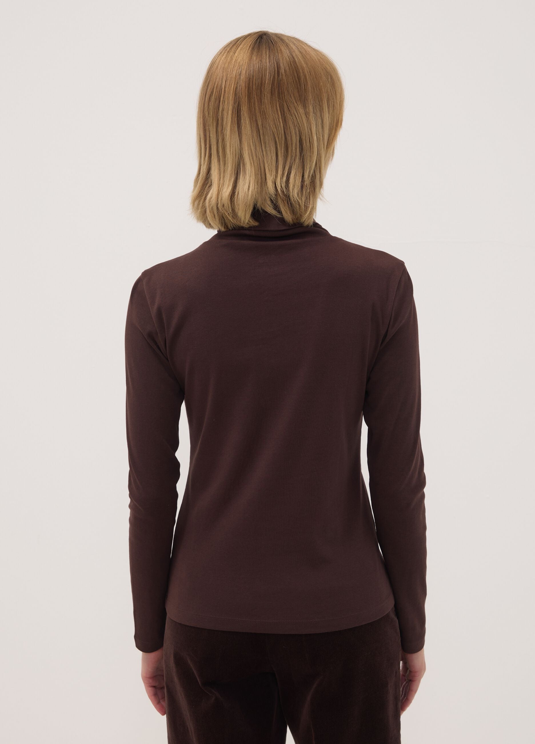 Brown pure cotton crew-neck T-shirt