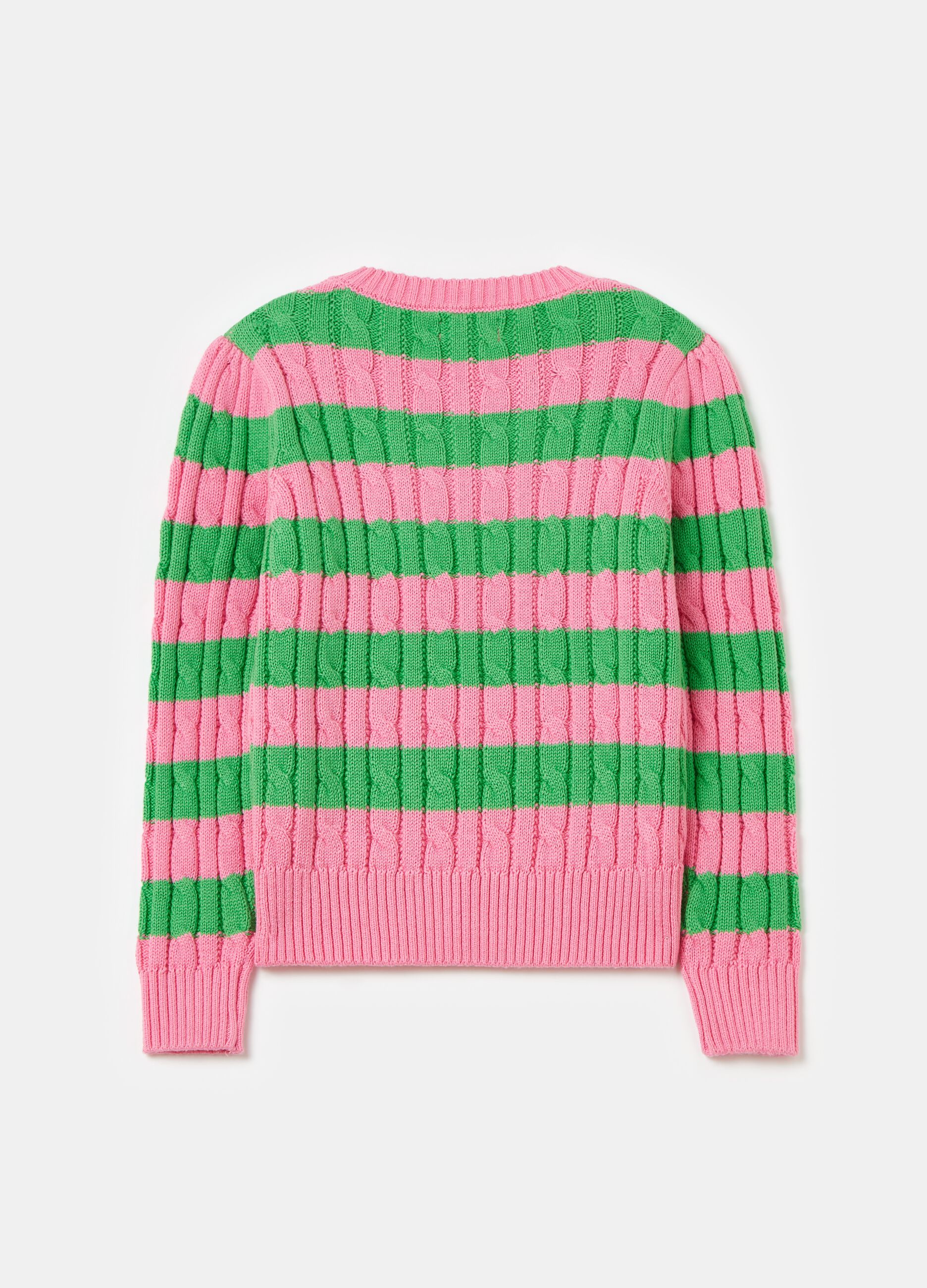 Striped pullover with cable design